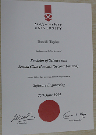 Staffordshire University Fake Degree Sample, UK Degree Certificates