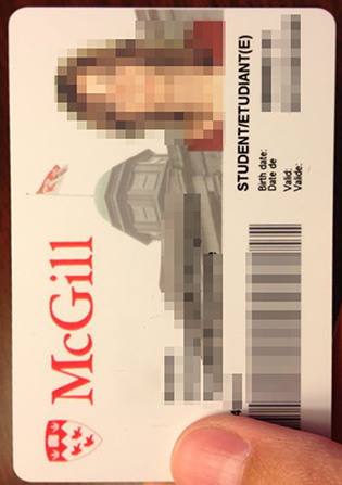 McGill University Student Card Sample, Canadian Student Card