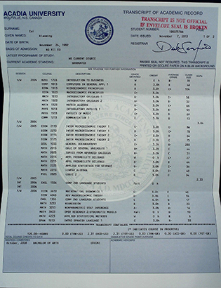 Acadia University Fake Transcript, Canadian Official Transcript