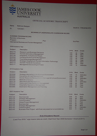 JCU Fake Transcript, James Cook University Transcript Sample