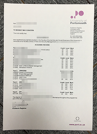 Buy University of Portsmouth Fake Transcript with Stamps