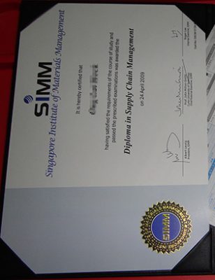 SIMM Diploma sample, Singapore Institute of Materials Management Degree