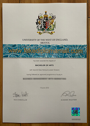 University of the West of England Fake Degree Sample