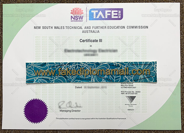 C700M 8 New South Wales TAFE Certificate Sample