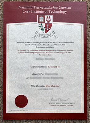 Cork Institute of Technology Degree Certificate 293x400 Samples