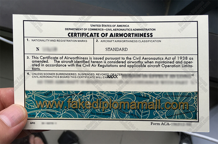Fake Certificate of Airworthiness Standard Airworthiness Certificate, Fake Certificate of Airworthiness From FAA