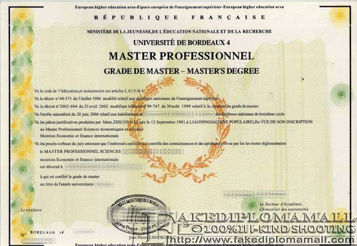 Montesquieu University Fake Diploma The Université Montesquieu Bordeaux IV Diploma in France