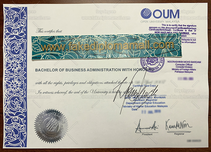 OUM Fake Diploma Open University Malaysia (OUM) Fake Degree Sample