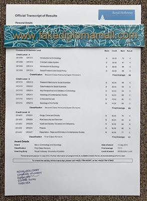 Royal Holloway University of London Transcript 293x400 Samples