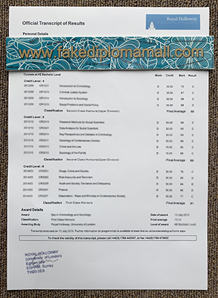 Royal Holloway University of London Fake Transcript Sample