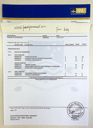 ANU Fake Transcript, Australian National University Transcript Sample