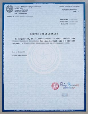 TAMU Commerce Degree Verification Letter 309x400 Samples