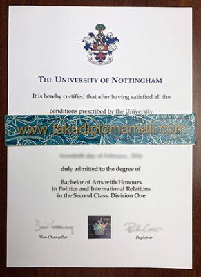 The University of Nottingham Bachelor Degree Certificate 291x400 Samples