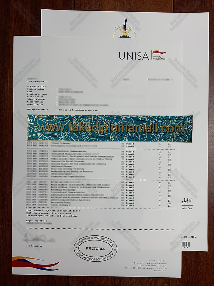 UNISA Fake Transcript Order The University of South Africa Fake Transcript