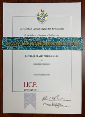 University of Central England Degree certificate 292x400 Samples