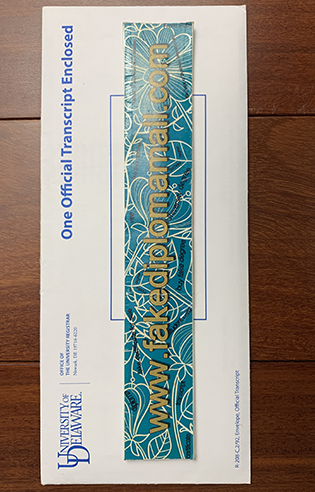 Order The University of Delaware (UDel) Official Envelope, Buy UDel Diploma