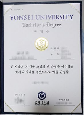 Yonsei University Degree Certificate 293x400 Samples
