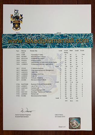 University of Salford Fake Transcript With Actual Hologram