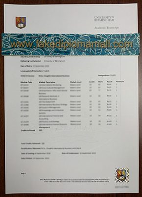 University of Birmingham Transcript Template 290x400 Samples