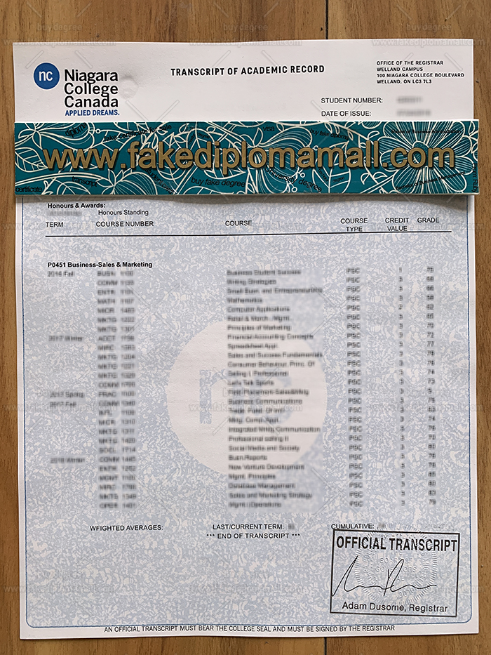 Niagara College Fake Transcript Design the Niagara College Fake Transcript to Matching the Diploma?