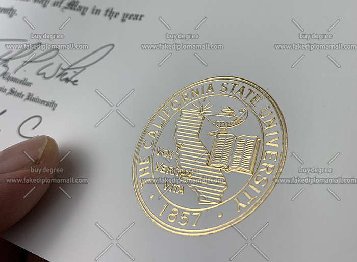 CSU Fresno Golden Foil Seal Cal State Fresno Fake Diploma, Fresno State University Degree Certificate