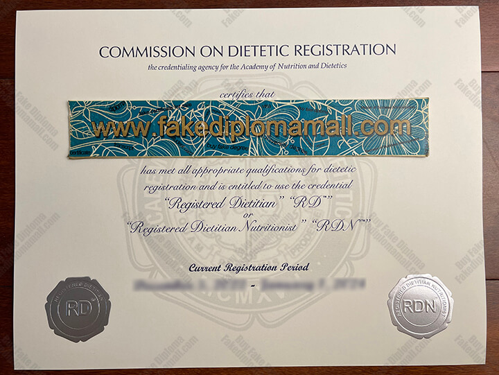 Commission on Dietetic Registration Certificate, RDN Diploma